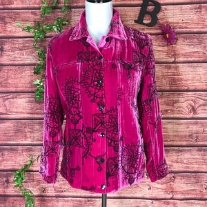 Chico's Pink Velvet Blazer with Black Embroidery